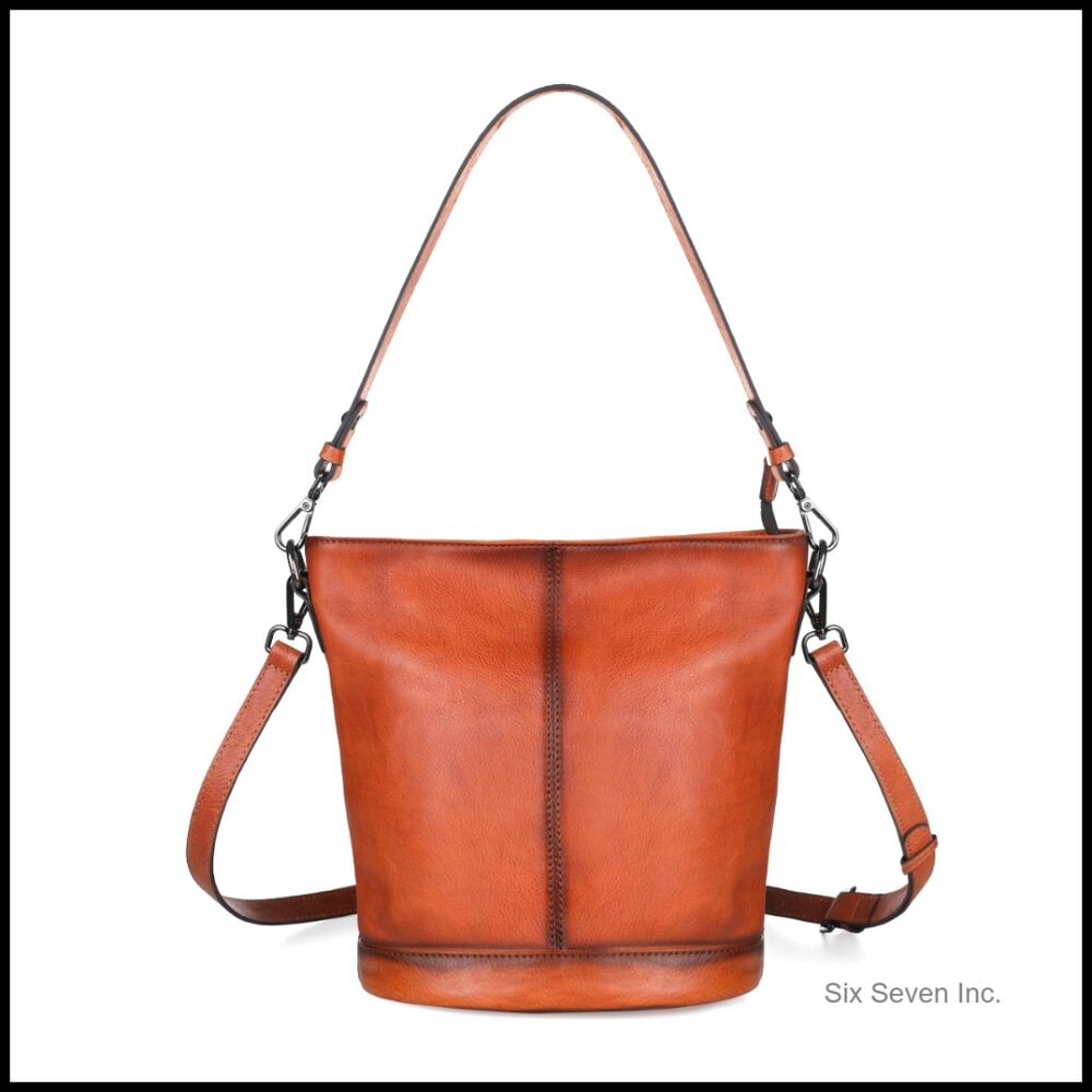Genuine Leather Bucket Bag Shoulder Crossbody Handbag Soft Cowhide Purse